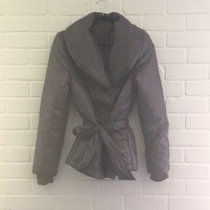 Gunmetal puffer jacket. Gorgeous & warm w/o bulk!